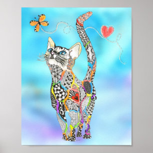 Cute and Colourful Cat Poster - 8"x10"