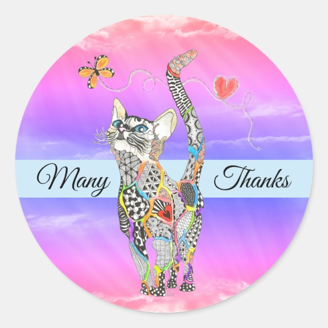 Cute and Colourful Cat Thank You Stickers (Front)