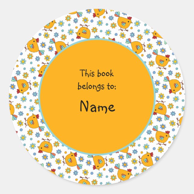 cute and colourful chicken and flower classic round sticker (Front)