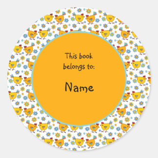 cute and colourful chicken and flower classic round sticker