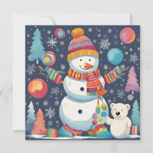 Cute and Colourful Christmas Snowman  Holiday Card