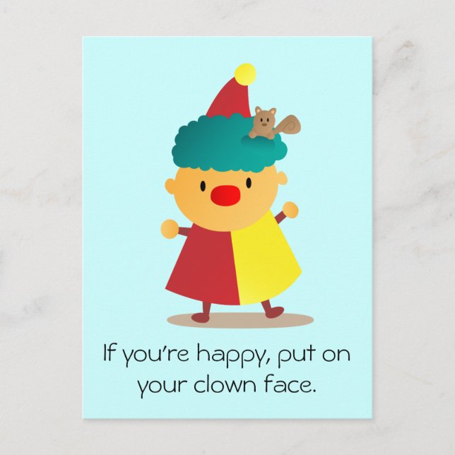 Cute and Colourful Clown with squirrel in hair Postcard (Front)