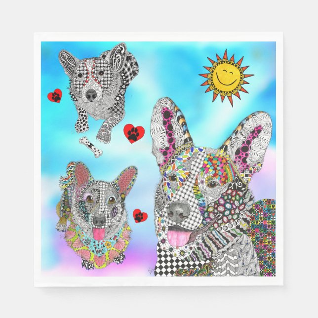 Cute and Colourful Corgi Napkins (Front)