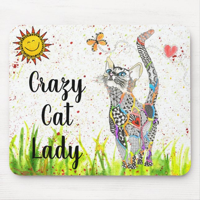 Cute and Colourful Crazy Cat Lady Mousepad (Front)