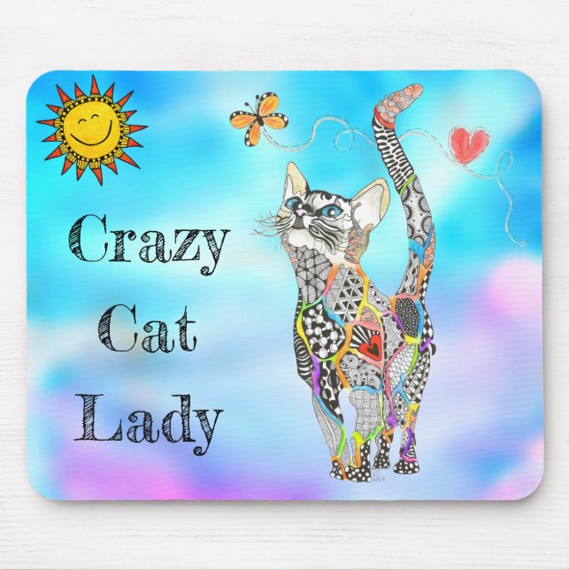 Cute and Colourful Crazy Cat Lady Mousepad (Front)