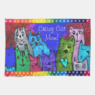 Cute and Colourful Crazy Cat Mum Kitchen Towel