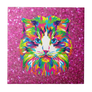 Cute and colourful cuddly cat, ceramic tile