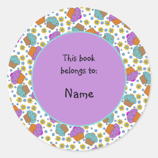 cute and colourful cupcakes and flowers classic round sticker