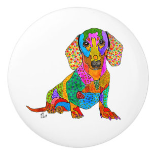 Cute and Colourful Dachshund Door Knob - Ceramic