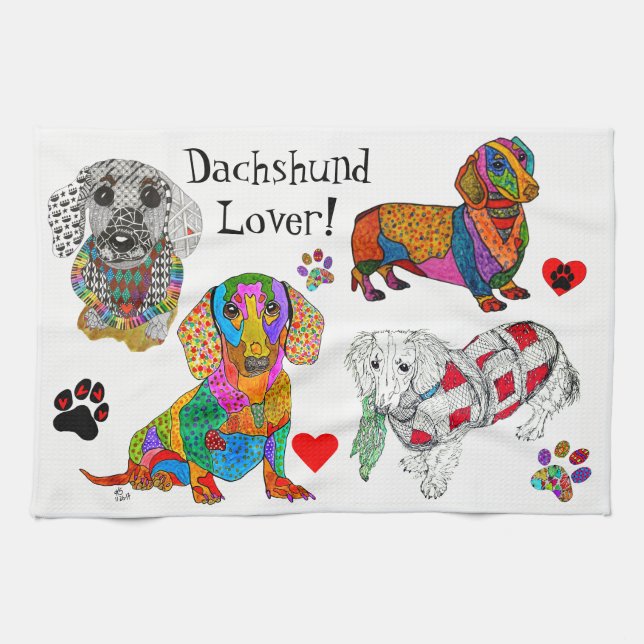Cute and Colourful Dachshund Lover Kitchen Towel (Horizontal)
