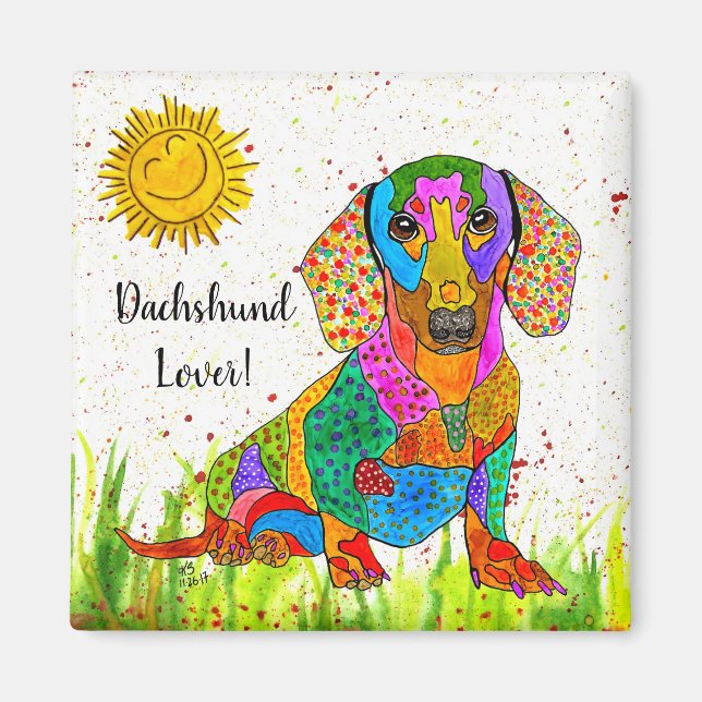 Cute and Colourful Dachshund Magnet 2" (Front)