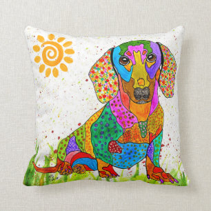 Cute and Colourful Dachshund Throw Pillow