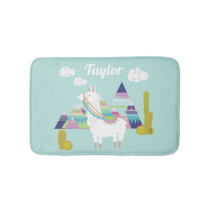 Cute and Colourful Desert Alpaca Personalised Bath Mat
