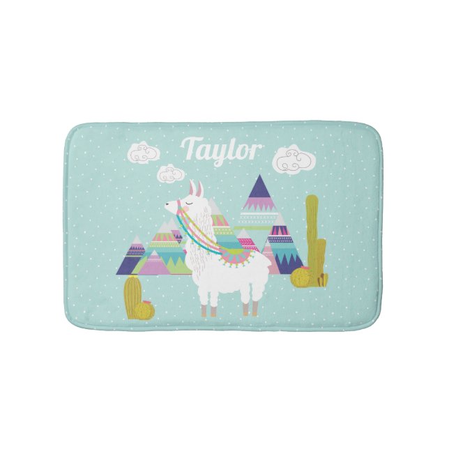 Cute and Colourful Desert Alpaca Personalised Bath Mat (Front)