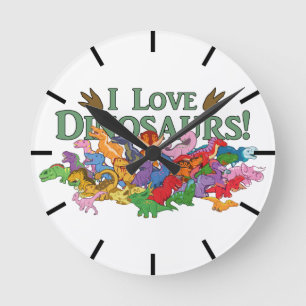 Cute and Colourful Dinosaurs Round Clock