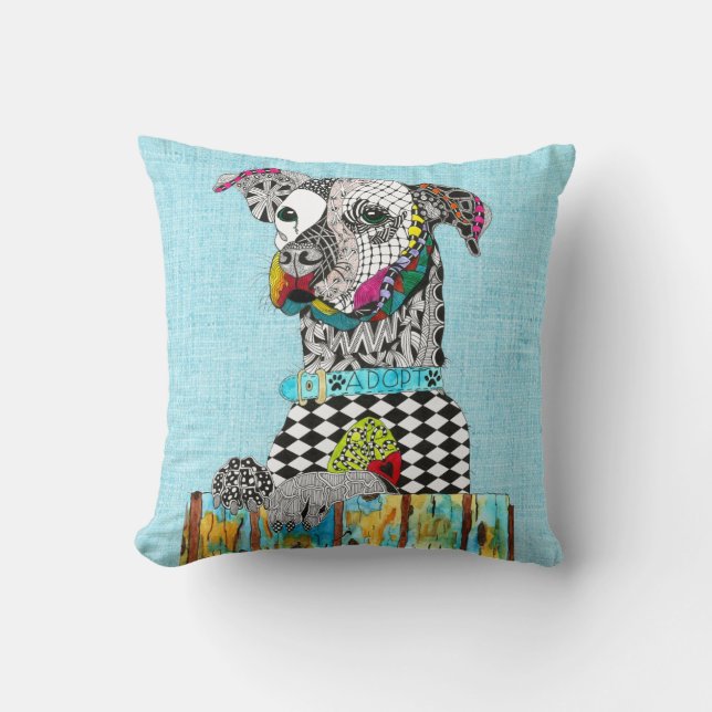Cute and Colourful Dog Adoption Throw Pillow (Front)