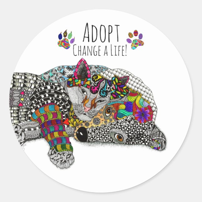 Cute and Colourful Dog and Cat Adoption Sticker (Front)