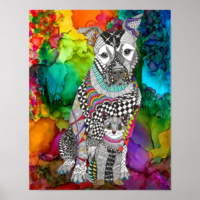 Cute and Colourful Dog and Cat Poster -  11"x14" (Front)