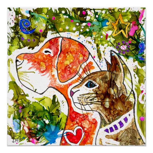Cute and Colourful Dog and Cat Poster -  20" x 20" (Front)