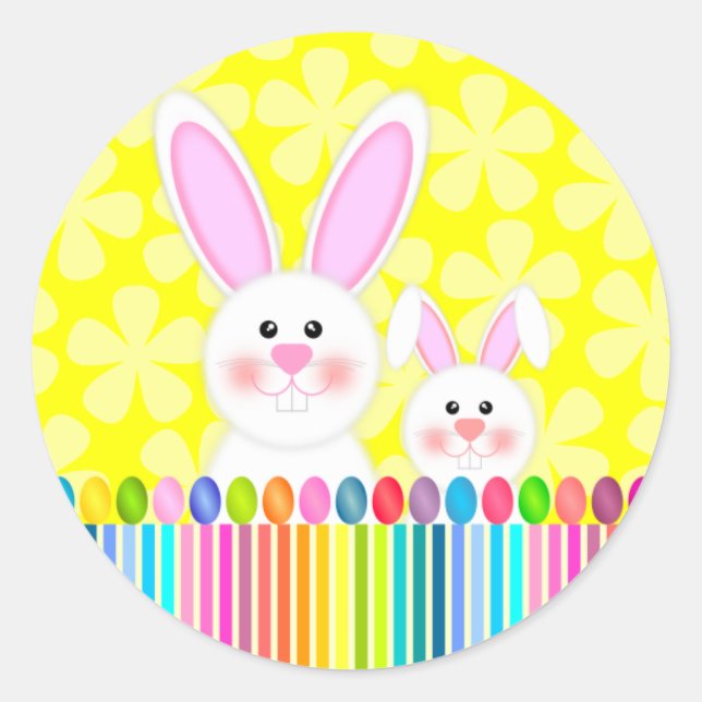 Cute and Colourful Easter Bunny Classic Round Sticker (Front)