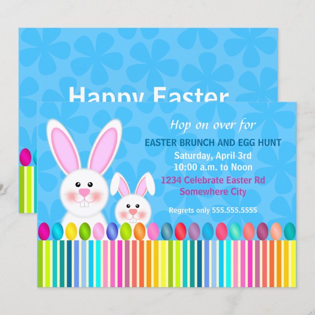 Cute and Colourful Easter Bunny Invitation (Front/Back)