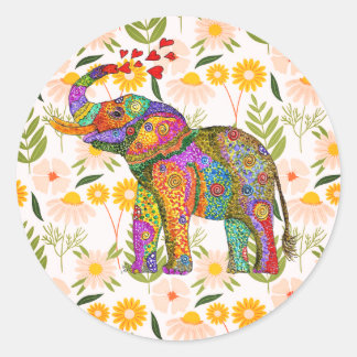 Cute and Colourful Elephant Classic Round Sticker