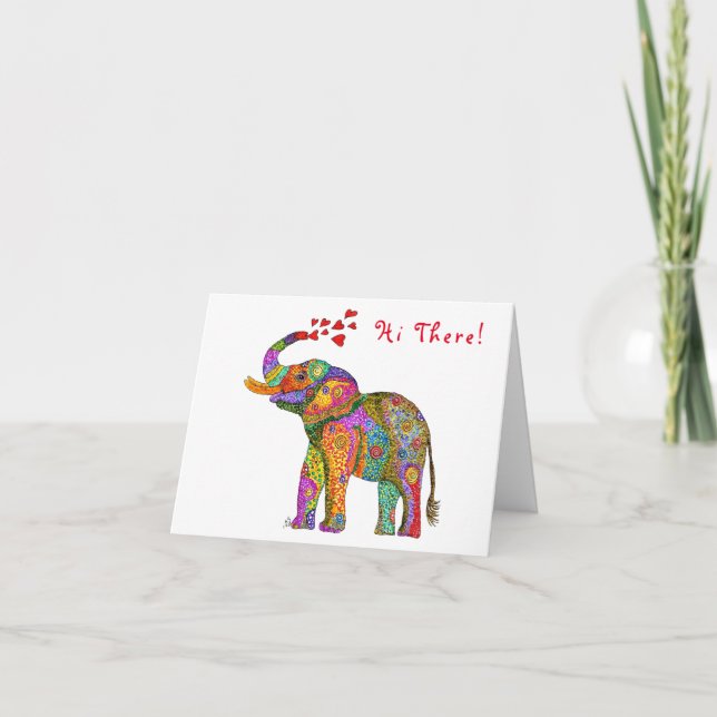 Cute and Colourful Elephant Greeting Card (Front)