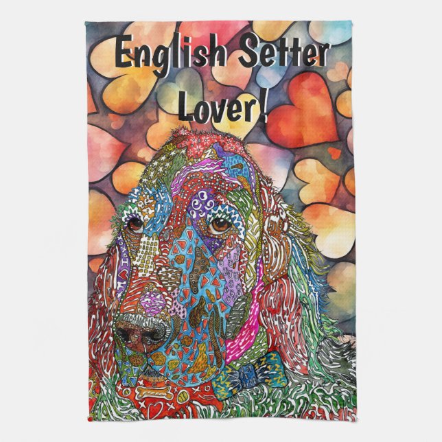 Cute and Colourful English Setter Kitchen Towel (Vertical)