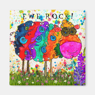 Cute and Colourful Ewe Rock Sheep Magnet