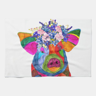 Cute and Colourful Floral Pig Kitchen Towel