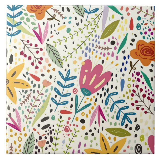 Cute and colourful flower pattern ceramic tile (Front)