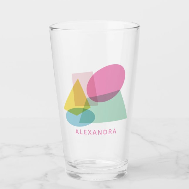 Cute and Colourful Geometric Collage Personalised Glass (Front)