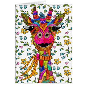 Cute and Colourful Giraffe Greeting Card