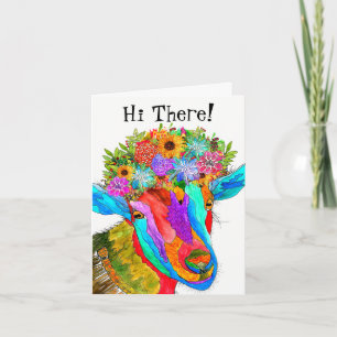 Cute and Colourful Goat Hello Greeting Card