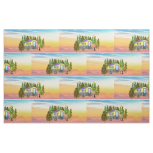 Cute and Colourful Happy Camper Fabric