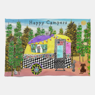 Cute and Colourful Happy Campers Kitchen Towels
