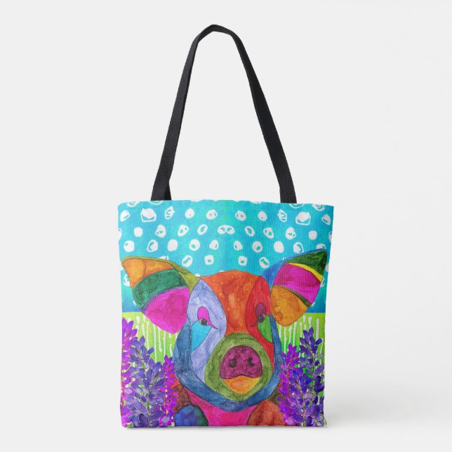 Cute and Colourful Happy Pig Tote Bag (Back)