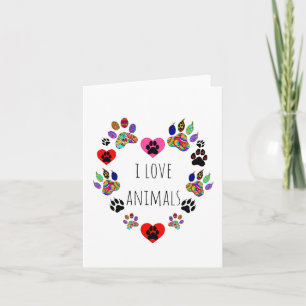 Cute and Colourful Heart Paw Prints Greeting Card
