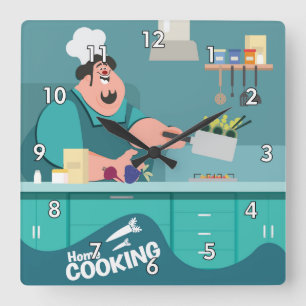 Cute and Colourful Home Cooking Kitchen Square Wall Clock