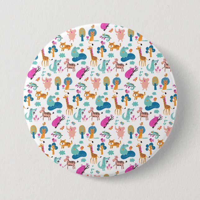 Cute and Colourful Jungle Animals Pattern 7.5 Cm Round Badge (Front)