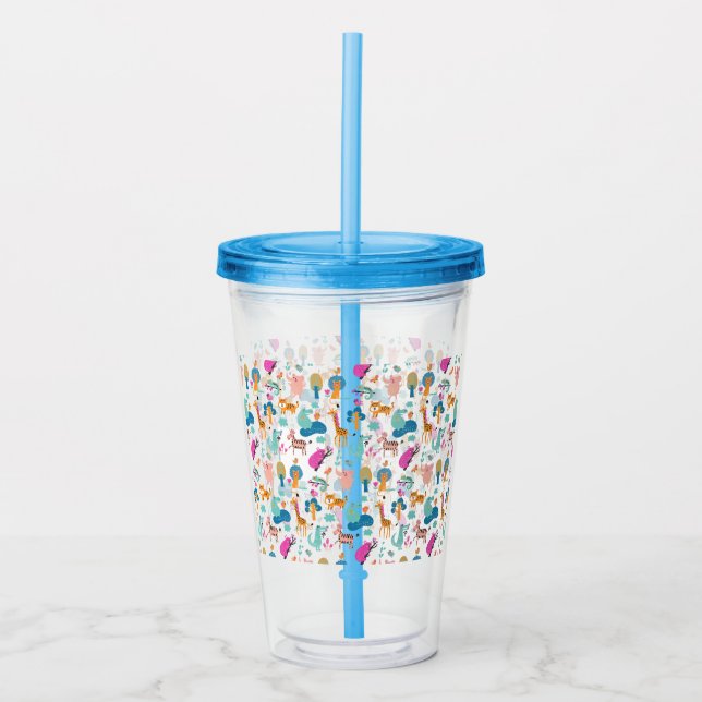Cute and Colourful Jungle Animals Pattern Acrylic Tumbler (Front)