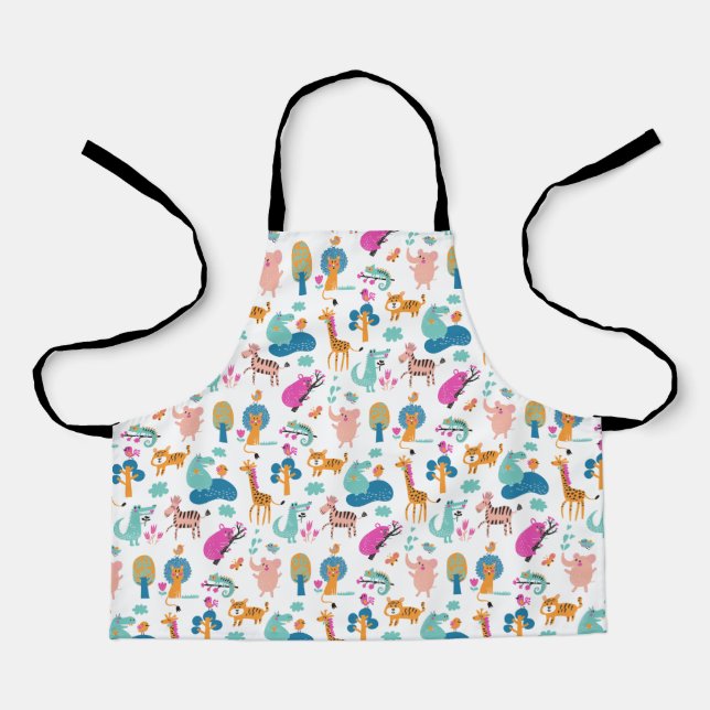 Cute and Colourful Jungle Animals Pattern Apron (Front)