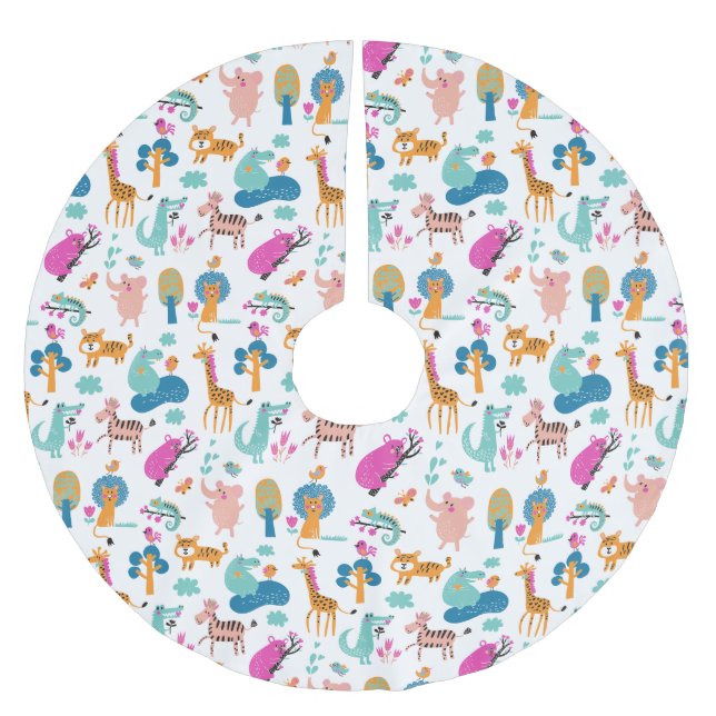 Cute and Colourful Jungle Animals Pattern Brushed Polyester Tree Skirt (Front)