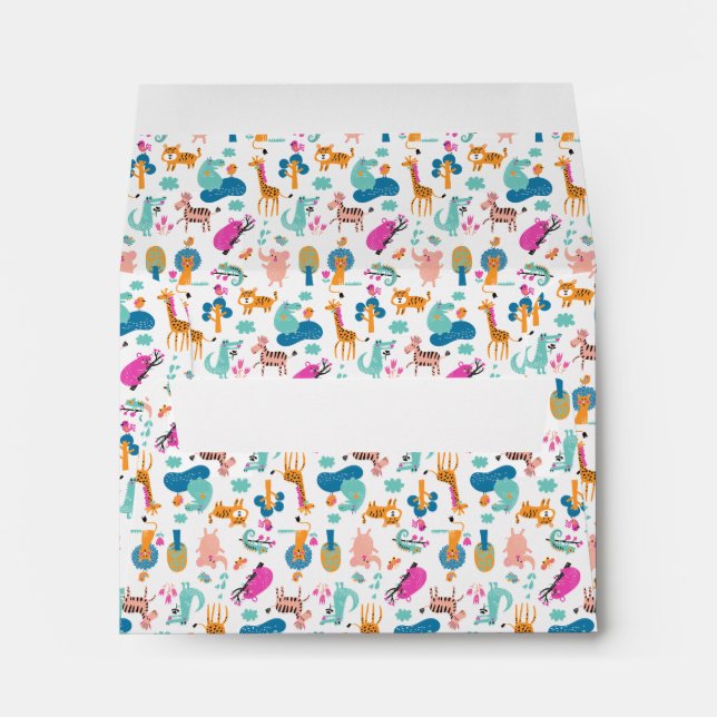 Cute and Colourful Jungle Animals Pattern Envelope (Back (Bottom))