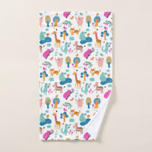 Cute and Colourful Jungle Animals Pattern Hand Towel