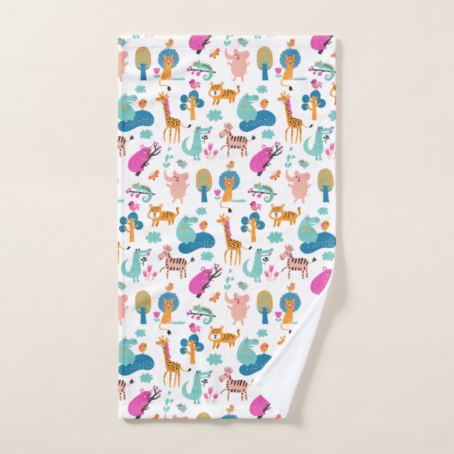 Cute and Colourful Jungle Animals Pattern Hand Towel (Hand Towel)