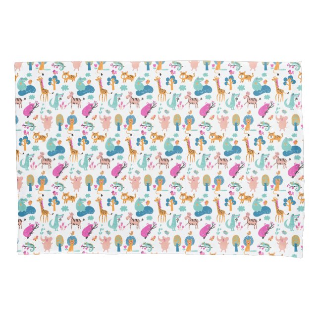Cute and Colourful Jungle Animals Pattern Pillowcase (Front)