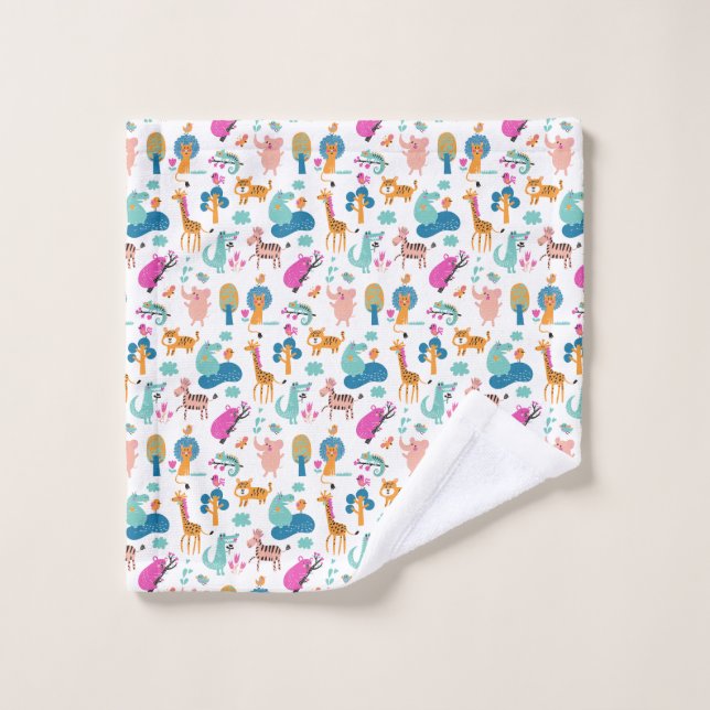 Cute and Colourful Jungle Animals Pattern Wash Cloth (Wash Cloth)