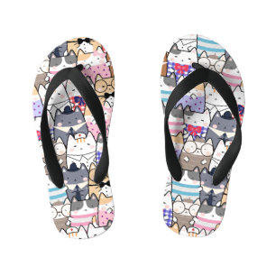 Cute and Colourful Kawaii Cat Pattern Kid's Thongs