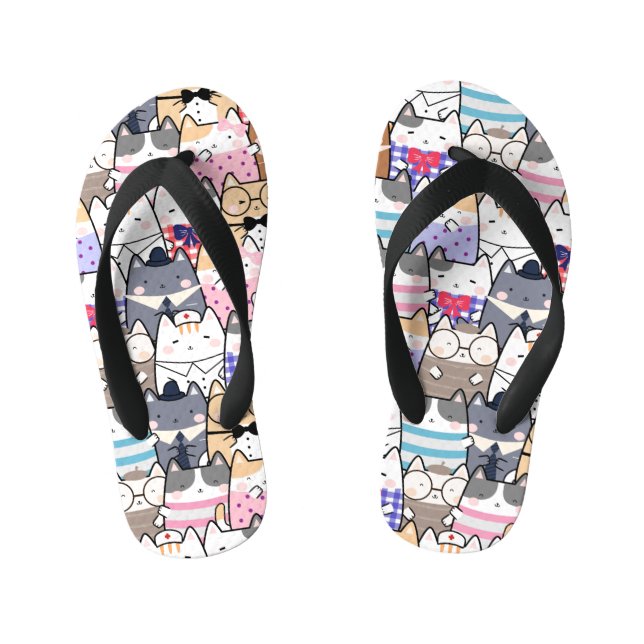 Cute and Colourful Kawaii Cat Pattern Kid's Thongs (Footbed)